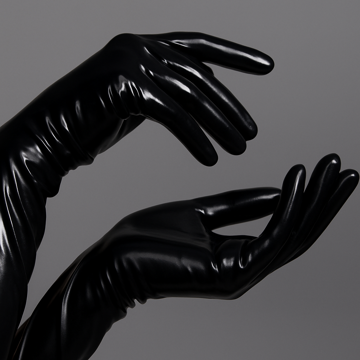 Guantes de goma sobre fondo oscuro, símbolo de control, precisión y fetichismo en dinámicas BDSM
