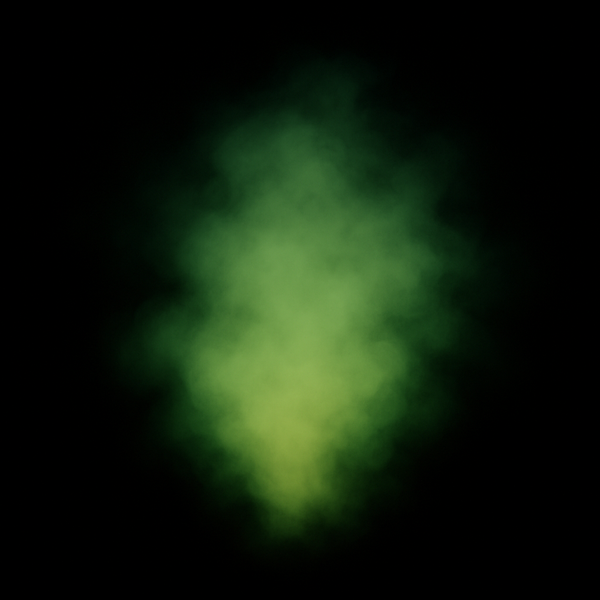 Nube de gas luminosa verde pistacho sobre fondo negro, representando el gaslighting erótico en el BDSM