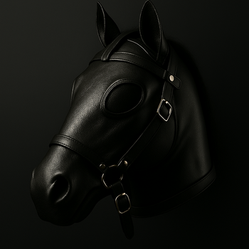 Máscara de cuero estilo cabeza de caballo sobre fondo oscuro, símbolo del pet play y los juegos de rol en el BDSM